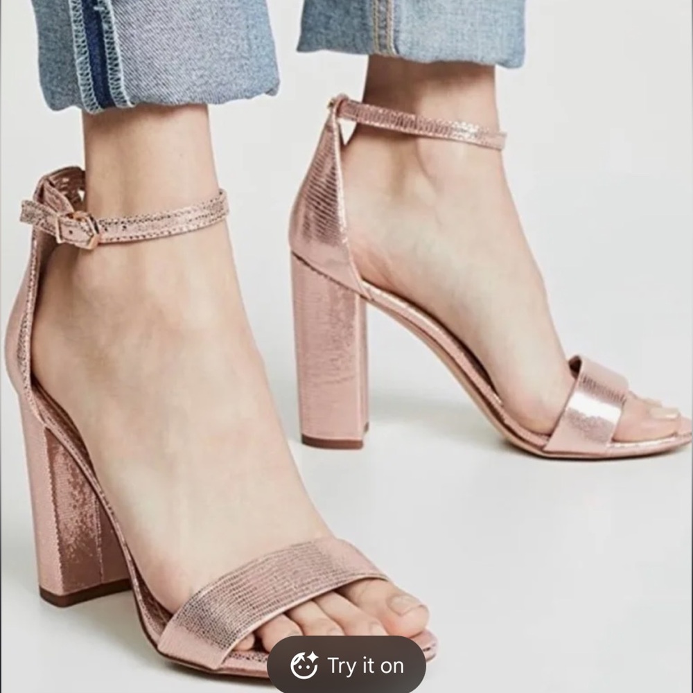 Sam Edelman Yaro Metallic Pink/blush/rose gold ankle strap Heels